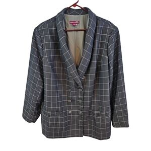 Jessica London Size 26 Gray Pink Plaid Double-Breasted Women's Blazer